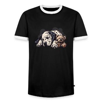 Dalmatien endormi avec ours en peluche - T-shirt contrasté Homme - noir/blanc - Devant - AI Model Female 172 light (172cm) & AI Model Male 178 light (178cm)