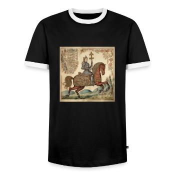 Ritter auf dem Pferd, Mittelalter - Männer Kontrast-T-Shirt - Schwarz/Weiß - Vorne - AI Model Female 172 light (172cm) & AI Model Male 178 light (178cm)