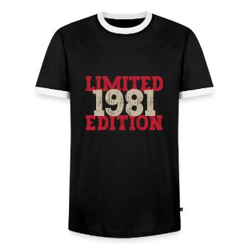 Vintage 1981 - Men's Ringer Shirt - black/white - Front - AI Model Female 172 light (172cm) & AI Model Male 178 light (178cm)