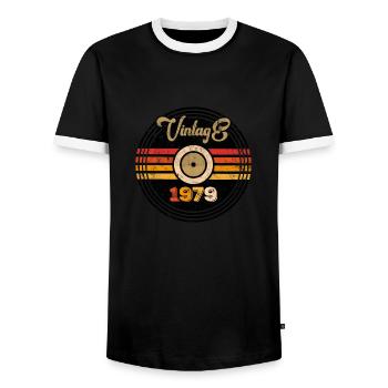 Millésime 1979 - T-shirt contrasté Homme - noir/blanc - Devant - AI Model Female 172 light (172cm) & AI Model Male 178 light (178cm)