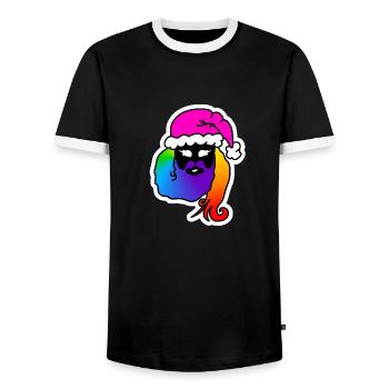 WeihnachtsMann-Frau Androgyn : Sticky Queer Pride - Männer Kontrast-T-Shirt - Schwarz/Weiß - Vorne - AI Model Female 172 light (172cm) & AI Model Male 178 light (178cm)
