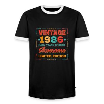 Millésime 1986 - T-shirt contrasté Homme - noir/blanc - Devant - AI Model Female 172 light (172cm) & AI Model Male 178 light (178cm)