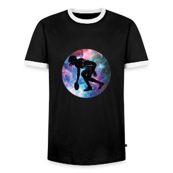 American Football Players - Men's Ringer Shirt - black/white - Front - AI Model Female 172 light (172cm) & AI Model Male 178 light (178cm)