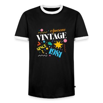 Vintage 1981 - Men's Ringer Shirt - black/white - Front - AI Model Female 172 light (172cm) & AI Model Male 178 light (178cm)