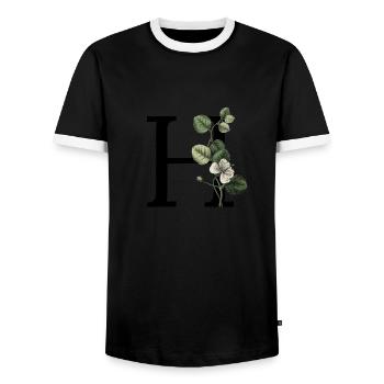 Letter H Botanical Green - Men's Ringer Shirt - black/white - Front - AI Model Female 172 light (172cm) & AI Model Male 178 light (178cm)