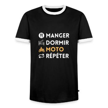 Manger dormir moto répéter - T-shirt contrasté Homme - noir/blanc - Devant - AI Model Female 172 light (172cm) & AI Model Male 178 light (178cm)