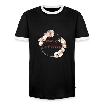 Bridal Team Crown Boho Flowers - Men's Ringer Shirt - black/white - Front - AI Model Female 172 light (172cm) & AI Model Male 178 light (178cm)