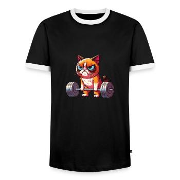 Deadlift Katze Bodybuilding - Männer Kontrast-T-Shirt - Schwarz/Weiß - Vorne - AI Model Female 172 light (172cm) & AI Model Male 178 light (178cm)
