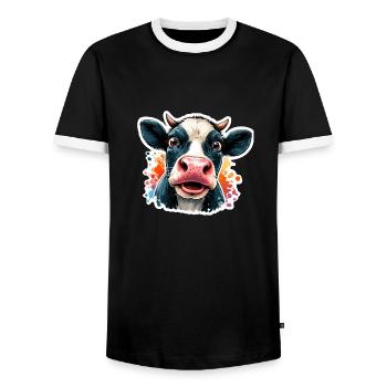 Cow amazed - Men's Ringer Shirt - black/white - Front - AI Model Female 172 light (172cm) & AI Model Male 178 light (178cm)