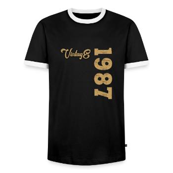 Millésime 1987 - T-shirt contrasté Homme - noir/blanc - Devant - AI Model Female 172 light (172cm) & AI Model Male 178 light (178cm)