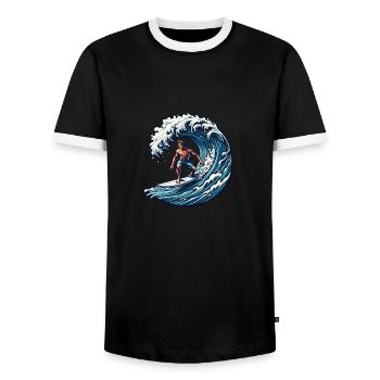 Surfbrett Welle Surfer - Männer Kontrast-T-Shirt - Schwarz/Weiß - Vorne - AI Model Female 172 light (172cm) & AI Model Male 178 light (178cm)