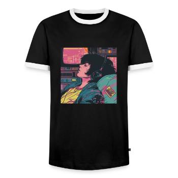 80er Jahre Anime Typ beruhigender hochwertiger Modedruck - Männer Kontrast-T-Shirt - Schwarz/Weiß - Vorne - AI Model Female 172 light (172cm) & AI Model Male 178 light (178cm)