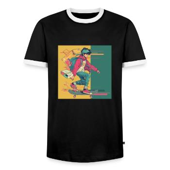 80er Jahre Anime Typ beruhigender hochwertiger Modedruck - Männer Kontrast-T-Shirt - Schwarz/Weiß - Vorne - AI Model Female 172 light (172cm) & AI Model Male 178 light (178cm)