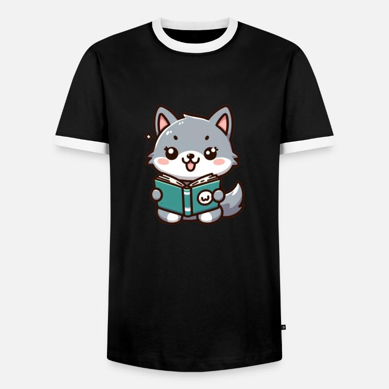 Der lese Wolf - Männer Kontrast-T-Shirt - Schwarz/Weiß