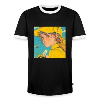 80er Jahre Anime Teen Beruhigender Hochwertiger Modedruck - Männer Kontrast-T-Shirt - Schwarz/Weiß - Vorne - AI Model Female 172 light (172cm) & AI Model Male 178 light (178cm)