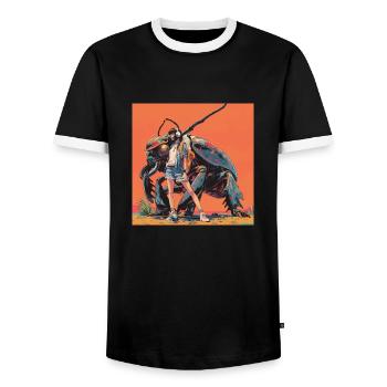 80s anime teen calming high quality fashion print - Men's Ringer Shirt - black/white - Front - AI Model Female 172 light (172cm) & AI Model Male 178 light (178cm)