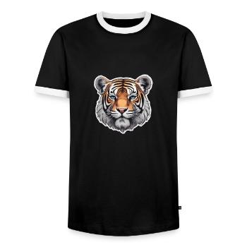 TIGER HEAD - Men's Ringer Shirt - black/white - Front - AI Model Female 172 light (172cm) & AI Model Male 178 light (178cm)