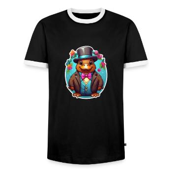 Funny Platypus Comic - Men's Ringer Shirt - black/white - Front - AI Model Female 172 light (172cm) & AI Model Male 178 light (178cm)