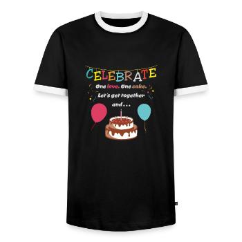 Geburtstagsjingle - Birthday - One love one cake - Men's Ringer Shirt - black/white - Front - AI Model Female 172 light (172cm) & AI Model Male 178 light (178cm)
