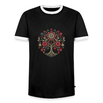 Lebensbaum-Rose Abstrakt - Männer Kontrast-T-Shirt - Schwarz/Weiß - Vorne - AI Model Female 172 light (172cm) & AI Model Male 178 light (178cm)
