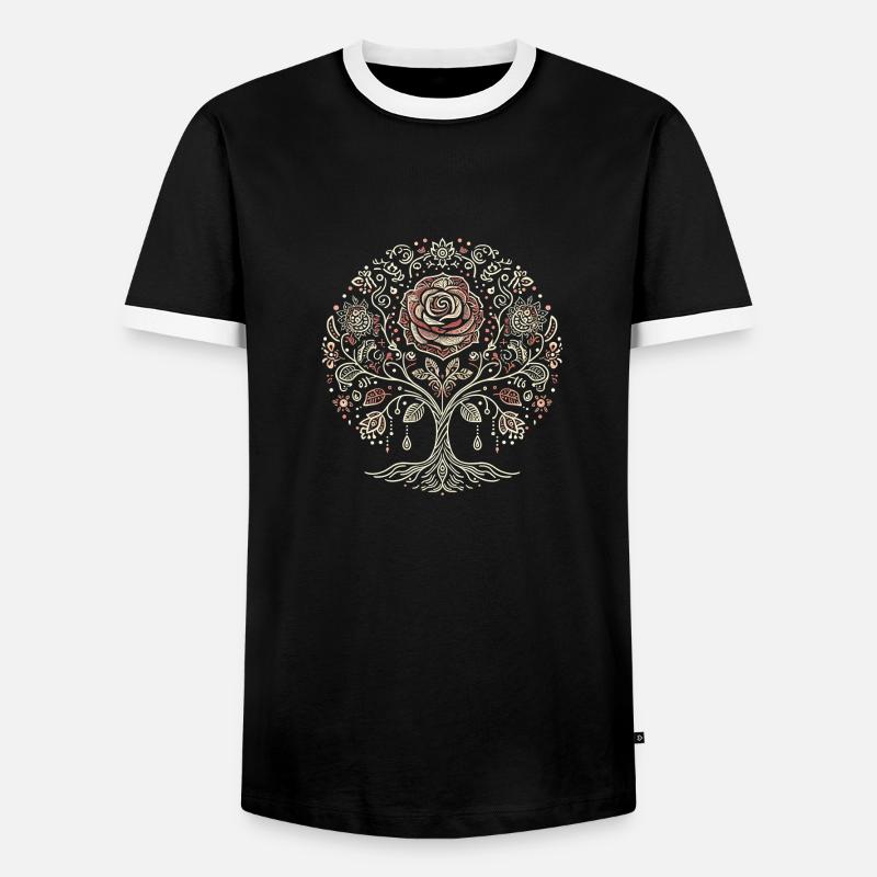 Lebensbaum-Rose Boho - Männer Kontrast-T-Shirt - Schwarz/Weiß
