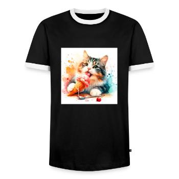 Kätzchen isst Eis - Männer Kontrast-T-Shirt - Schwarz/Weiß - Vorne - AI Model Female 172 light (172cm) & AI Model Male 178 light (178cm)