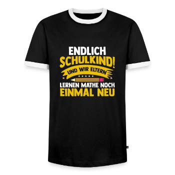 Eltern Schulkind Grundschule Erste Klasse Einschul - Männer Kontrast-T-Shirt - Schwarz/Weiß - Vorne - AI Model Female 172 light (172cm) & AI Model Male 178 light (178cm)