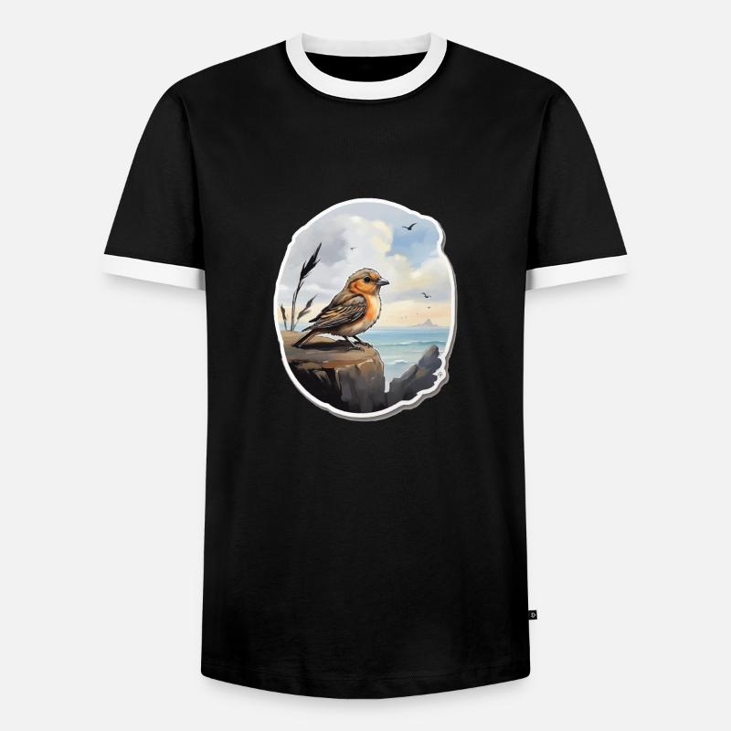 Landschaft Gemälde mit Vogel - Männer Kontrast-T-Shirt - Schwarz/Weiß