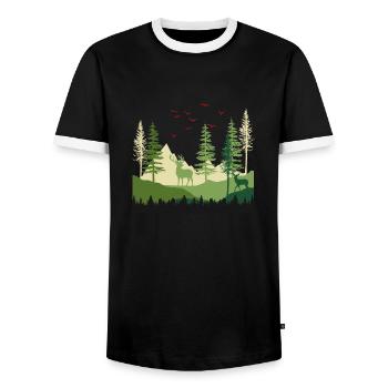 Forest Serenity Escape - Men's Ringer Shirt - black/white - Front - AI Model Female 172 light (172cm) & AI Model Male 178 light (178cm)