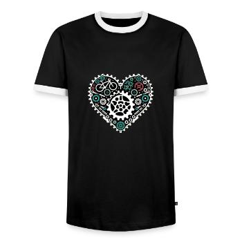 Fahrrad-Zahnrad Herz - Männer Kontrast-T-Shirt - Schwarz/Weiß - Vorne - AI Model Female 172 light (172cm) & AI Model Male 178 light (178cm)