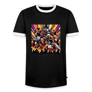 Afro Soul Style, Elektrische Harmonie - Männer Kontrast-T-Shirt - Schwarz/Weiß - Vorne - AI Model Female 172 light (172cm) & AI Model Male 178 light (178cm)