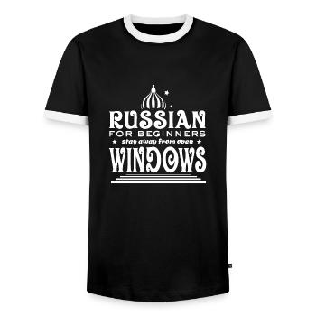 Russian for Beginners - Stay Away from Windows - Men's Ringer Shirt - black/white - Front - AI Model Female 172 light (172cm) & AI Model Male 178 light (178cm)