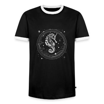 Hippocampe design nautique de l’espace vintage - T-shirt contrasté Homme - noir/blanc - Devant - AI Model Female 172 light (172cm) & AI Model Male 178 light (178cm)