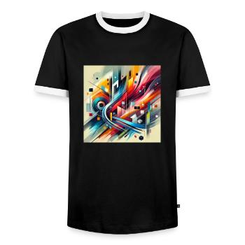 Living Harmony - Abstract Painting - Men's Ringer Shirt - black/white - Front - AI Model Female 172 light (172cm) & AI Model Male 178 light (178cm)