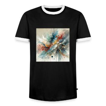 Dynamic Flow - Abstract Painting - Men's Ringer Shirt - black/white - Front - AI Model Female 172 light (172cm) & AI Model Male 178 light (178cm)