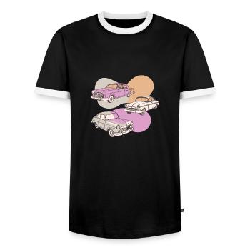 Retro Cars of the 50s - Men's Ringer Shirt - black/white - Front - AI Model Female 172 light (172cm) & AI Model Male 178 light (178cm)