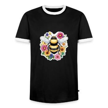 Biene mit Blümchen - Männer Kontrast-T-Shirt - Schwarz/Weiß - Vorne - AI Model Female 172 light (172cm) & AI Model Male 178 light (178cm)