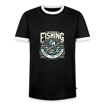 Fischen ist billiger als Therapie - Männer Kontrast-T-Shirt - Schwarz/Weiß - Vorne - AI Model Female 172 light (172cm) & AI Model Male 178 light (178cm)