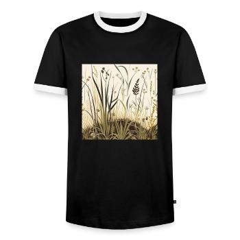 Wildblumenwiese - Männer Kontrast-T-Shirt - Schwarz/Weiß - Vorne - AI Model Female 172 light (172cm) & AI Model Male 178 light (178cm)
