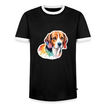 Beagle Wasserfarben - Männer Kontrast-T-Shirt - Schwarz/Weiß - Vorne - AI Model Female 172 light (172cm) & AI Model Male 178 light (178cm)