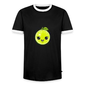 Happy lime in green cartoon style - Men's Ringer Shirt - black/white - Front - AI Model Female 172 light (172cm) & AI Model Male 178 light (178cm)