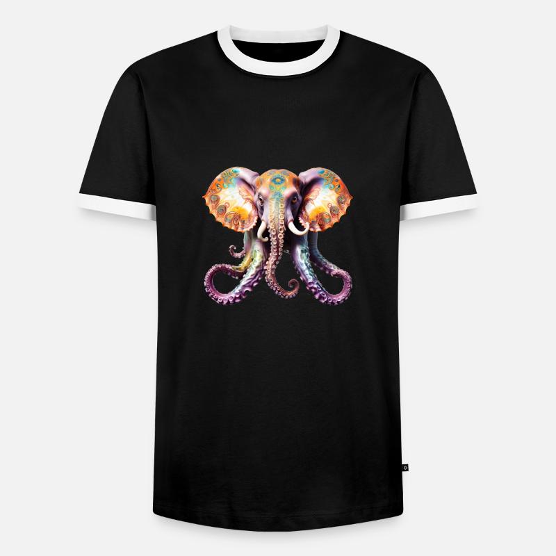 Psychedelischer Goa Elefanten Oktopus - Männer Kontrast-T-Shirt - Schwarz/Weiß
