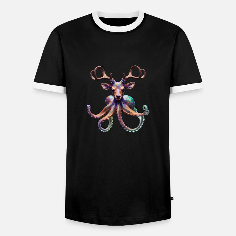 Psychedelischer Hirsch Oktopus mit Geweih - Männer Kontrast-T-Shirt - Schwarz/Weiß