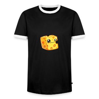 Smiling drawn cheese block - Men's Ringer Shirt - black/white - Front - AI Model Female 172 light (172cm) & AI Model Male 178 light (178cm)