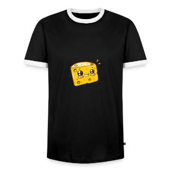 Lachender Käseblock Cartoon Stil - Männer Kontrast-T-Shirt - Schwarz/Weiß - Vorne - AI Model Female 172 light (172cm) & AI Model Male 178 light (178cm)