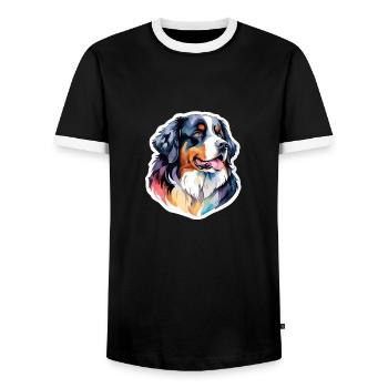 Berner Sennenhund Wasserfarben - Männer Kontrast-T-Shirt - Schwarz/Weiß - Vorne - AI Model Female 172 light (172cm) & AI Model Male 178 light (178cm)