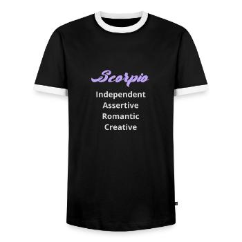 Logo signe astrologique "Scorpion" - T-shirt contrasté Homme - noir/blanc - Devant - AI Model Female 172 light (172cm) & AI Model Male 178 light (178cm)
