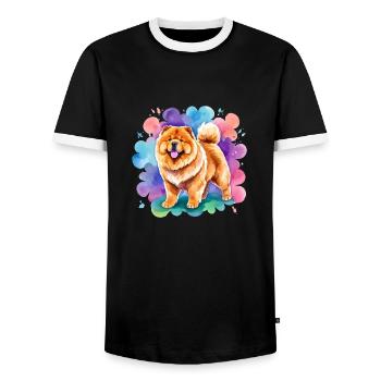Chow Chow Watercolors - Men's Ringer Shirt - black/white - Front - AI Model Female 172 light (172cm) & AI Model Male 178 light (178cm)