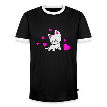 cat love 02 - Männer Kontrast-T-Shirt - Schwarz/Weiß - Vorne - AI Model Female 172 light (172cm) & AI Model Male 178 light (178cm)