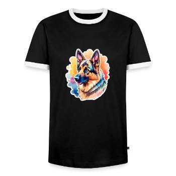 Deutscher Schäferhund Wasserfarben - Männer Kontrast-T-Shirt - Schwarz/Weiß - Vorne - AI Model Female 172 light (172cm) & AI Model Male 178 light (178cm)